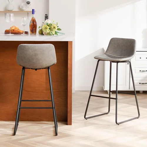 Vista 31 de HeuGah Juego de 2 taburetes de bar de piel sintética, sillas de comedor con patas de metal y respaldo suave, fáciles de montar