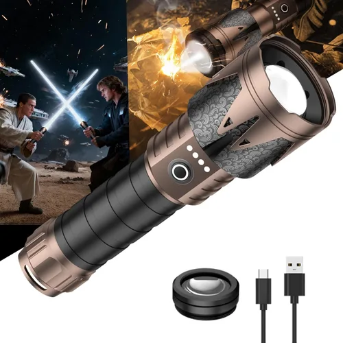Vista 10 de SKYFIRE Linternas recargables de alto lúmenes con lente de ignición, linterna táctica súper brillante de 5000, con zoom, 6 modos, linterna