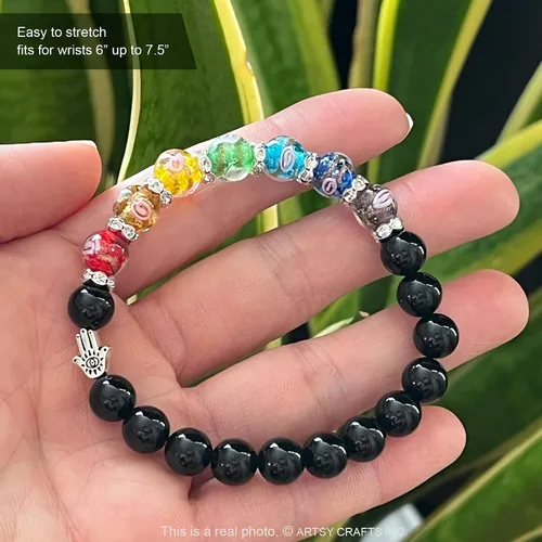 Vista 4 de ARTSY Crafts - Cuentas de luciérnaga que brillan en la oscuridad + pulseras de chakras con cuentas de ágata y piedra amatista, cuentas de vidrio