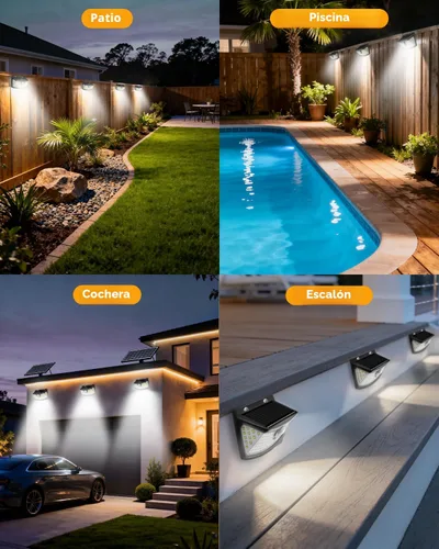 Vista 7 de Aootek Luces solares con sensor de movimiento, 120 luces LED con reflector de luces, gran angular de 270°, impermeable IP65, luces de paso