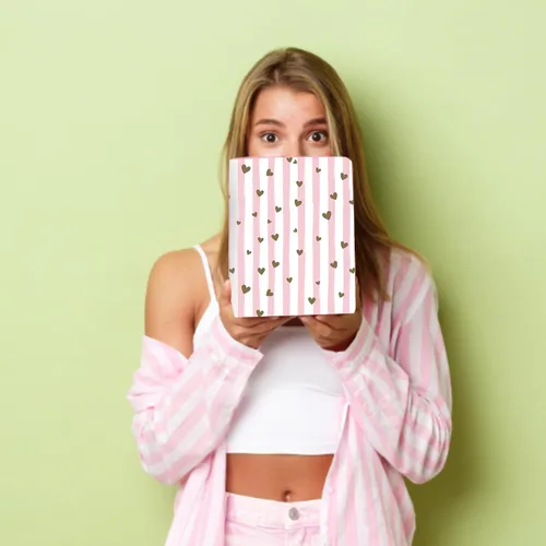 Vista 7 de Uhelper Organizador de aretes para mujer, joyero grande de 2 capas con espejo, tarjeta de regalo hecha a mano y papel de regalo, soporte de joyería