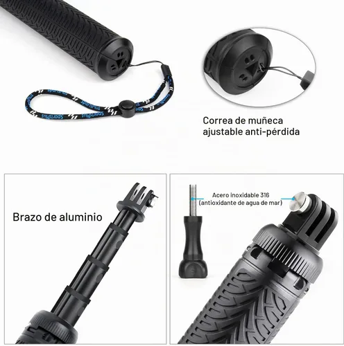 Vista 3 de GEPULY Palillo subacuático de aluminio del selfie del trípode impermeable 71 cm