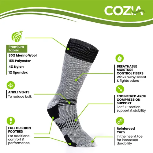 Vista 2 de Merino Wool Socks for Men and Women Warm thermal Boot Hiking Socks 3 Pairs
