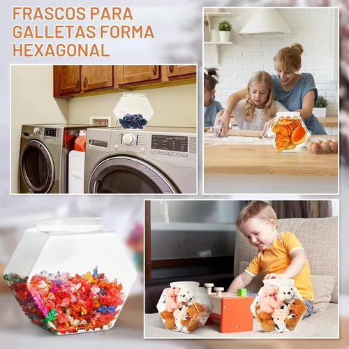 Vista 5 de EBOOT - 4 tarros de plástico de 29 onzas con tapa hexagonal para galletas