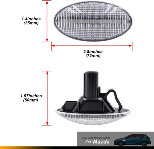 Vista 7 de Lámparas de marcador lateral ámbar LED de lente transparente para 2011-2013 M-azda2, 2004-2011 M-azda3, 2006-2010 M-azda5,2000-06 M-azda MPV