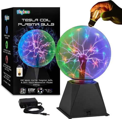 Vista 8 de Playbees Bola de plasma púrpura – 7 pulgadas – Bombilla de bobina Tesla electricidad estática en un globo de vidrio presurizado al vacío, nebulosa