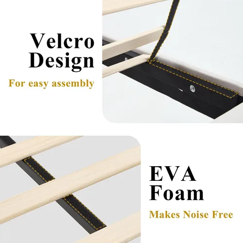 Vista 3 de Armazón de Cama de Plataforma Tamaño Full, Armazón de Cama con Cabecera de Tela Suave con Listones de Madera Resistentes – Moderno y Sin Ruido, Base