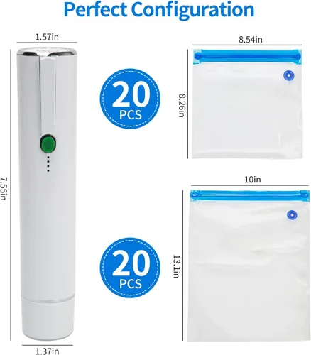 Vista 4 de Sellador al vacío para alimentos con 40 bolsas reutilizables, potente sellador al vacío de mano, maravilla de sellado y frescura, inalámbrico