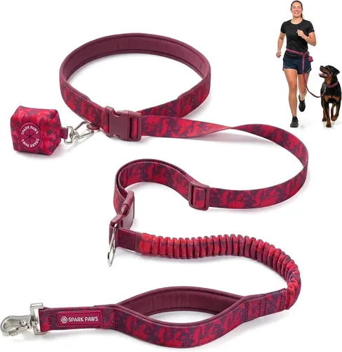 Vista 7 de Spark Paws - Correa de perro manos libres, correa elástica para la cintura que absorbe los golpes para correr, clip para cinturón de seguridad