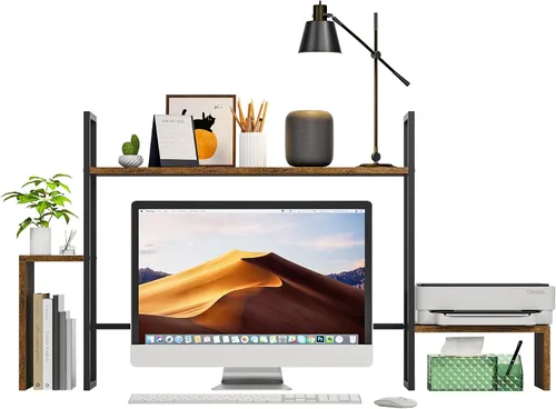 Vista 10 de WelFurGeer Organizador de Estante de Escritorio LED con Tira de Luz RGB, Estante de Escritorio de 2 Niveles para Monitor de Computadora, Marco