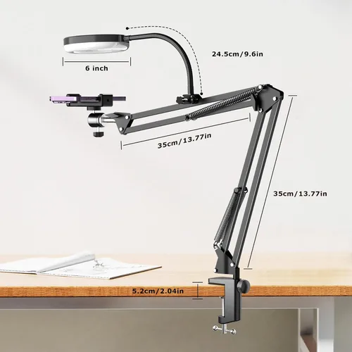 Vista 13 de Soporte de cámara superior con anillo de luz, brazo flexible articulado para teléfono compatible con iPhone, webcam Logitech, trípode de escritorio