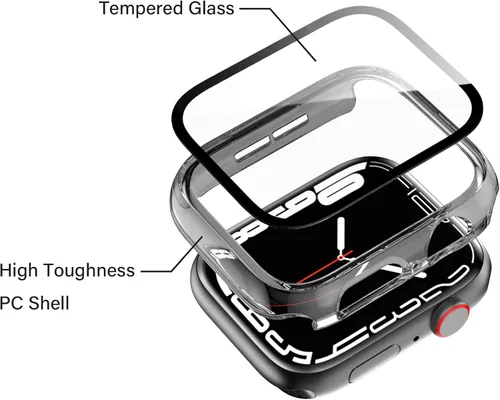 Vista 4 de Juego de 2 fundas con protector de pantalla de vidrio templado para Apple Watch SE (Gen 1/2/3) Series 4/5/6 40mm, tacto suave, protección