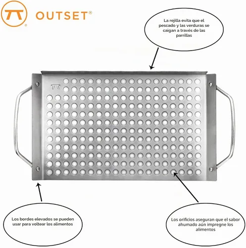 Vista 3 de Outset 76630 Rejilla superior de acero inoxidable para parrilla, juego de 2, 11"x7" y 11"x17" Stainless Steel Grill Toppers BBQ Veggie Grill