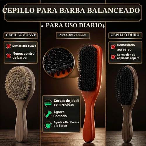 Vista 6 de Cepillo de barba para hombre, 9 pulgadas, cerdas de jabalí suave, mango