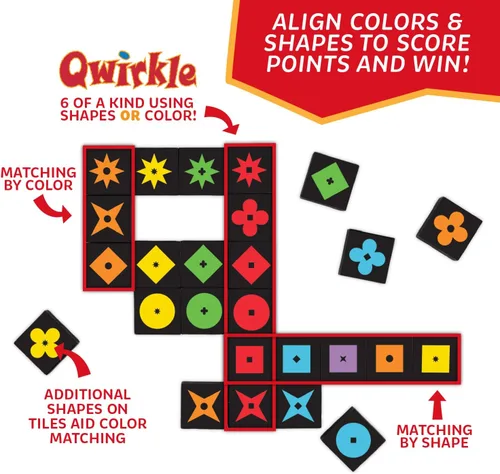 Vista 3 de MindWare Qwirkle Amigable para Daltónicos Juego Familiar para Niños y Adultos - Divertido Juego de Noche Familiar para Concentración y Habilidades