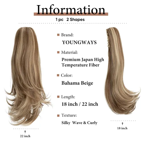 Vista 3 de Extensión de cola de caballo con clip, de 18 pulgadas, extensiones de cabello para mujer, cola de caballo larga y recta, cola de caballo rizada