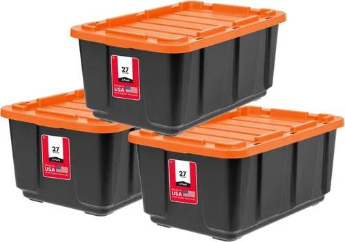 Vista 13 de IRIS USA, Inc. - Contenedor organizador grande de plástico de 27 galones con tapa duradera y hebillas de cierre seguras, color negro / negro