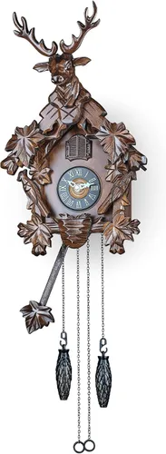 Vista 10 de TIMEGEAR Reloj de cuco con modo nocturno automático, movimiento de cuarzo y cabeza de ciervo tallada (negro)