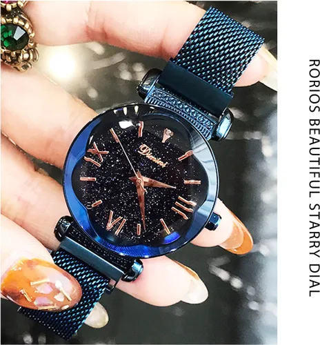 Vista 3 de RORIOS Reloj de pulsera analógico de cuarzo con esfera de cielo estrellado para mujer