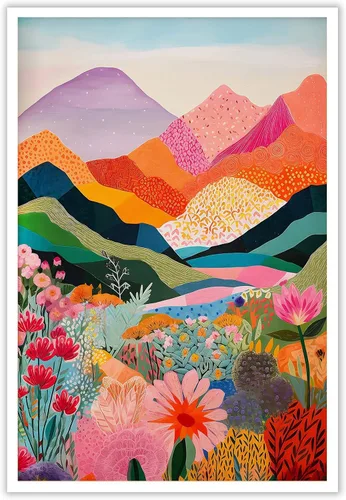 Vista 8 de Juego de 3 pósteres florales retro, imágenes de flores coloridas, póster moderno y colorido de arte de pared botánico bohemio de mediados de siglo