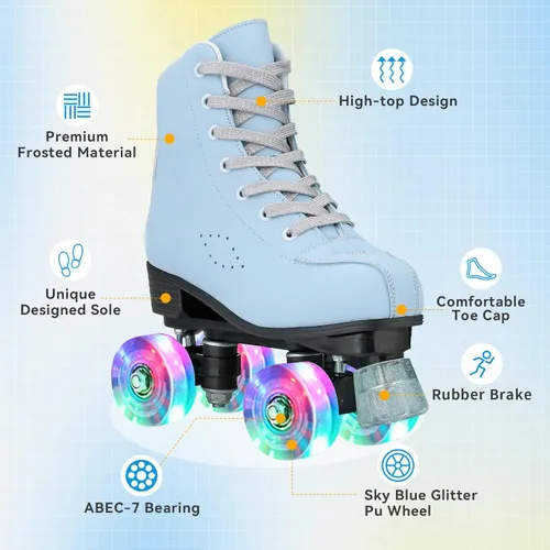 Vista 2 de XUDREZ Patines clásicos de alta calidad para mujeres y niñas, material esmerilado, para principiantes
