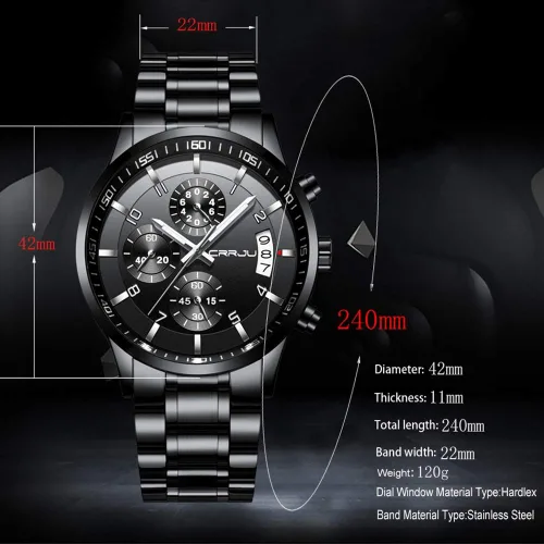 Vista 8 de CRRJU - Reloj de pulsera, de acero inoxidable para hombre, resistente al agua, cronógrafo, correa de acero inoxidable