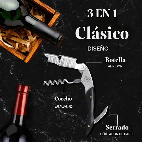 Vista 7 de Zulay - Abridor de vino profesional con cortador de papel de aluminio y removedor de tapas, abridor de botellas de vino con doble bisagra, llave