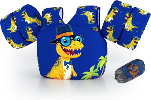 Vista 11 de DOOHALO Flotadores de natación para niños de 28 a 70 libras, chaleco flotante de hombro para niños de 2 a 8 años de edad, para niños y niñas, bebés