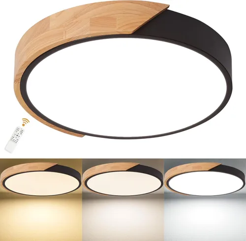 Vista 16 de Lámpara de techo LED moderna, 2 paquetes de luces de techo de montaje empotrado de madera, luces de cocina LED y accesorios de iluminación