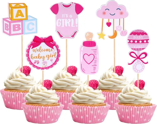 Vista 8 de 40 PIEZAS Oh Baby Cupcake Toppers Cisne Chupete Mameluco Carrito de Bebé Oso Niña Cupcake Picks Es un Niño Decoraciones de Baby Shower para Niños