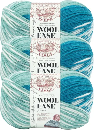 Vista 12 de Lion Brand Yarn - Ovillo de lana Wool Ease Fair Isle, hilo para tejer, color beige/oliva, 1 unidad Worsted Weight Wool Acrylic Blend Knit &