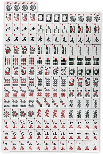 Vista 3 de Juego de Mahjong Americano HNDTEK - Bolsa Suave Negra - 166 Azulejos Blancos Grabados, 4 Rack/Empujadores Todo en Uno, Juego de Mah Jongg Occidental
