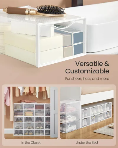 Vista 6 de SONGMICS Cajas de zapatos, organizador de almacenamiento de zapatos para armario, caja apilable de plástico para tenis, paquete de 12, transparente