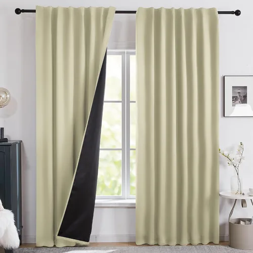 Vista 13 de Deconovo Cortinas 100% opacas para dormitorio, cortina con aislamiento térmico, panel de sala de estar insonorizado, certificado Oeko-TEX, cortinas