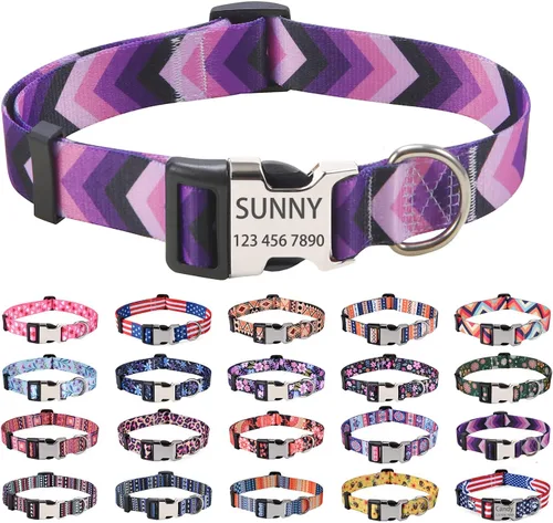 Vista 18 de Mihqy Collares de perro personalizados, collar de perro personalizado con nombre y número de teléfono, múltiples patrones y 4 tamaños de collar