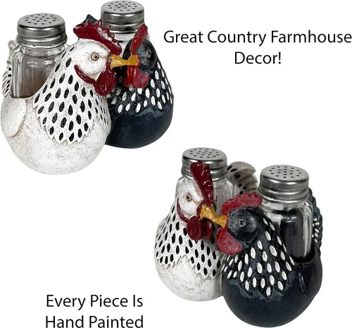 Vista 3 de Urbalabs Country Chicken Double Chickens Salero y Pimentero Caddy Country Farmhouse Mesa de comedor de cocina Decoración de mostrador de cocina