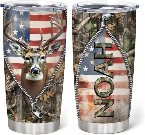 Vista 9 de Hyturtle Regalos de Caza Personalizados Para Hombres - Vaso Térmico de Caza de Ciervos con Camuflaje de 20 Oz para Café de Viaje de Acero Inoxidable