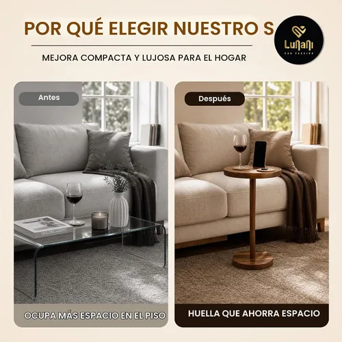 Vista 4 de Mesa de bebidas para espacios pequeños, mesa auxiliar de pedestal de 24 pulgadas de alto con base estable, soporte para teléfono y 2 posavasos, mesa