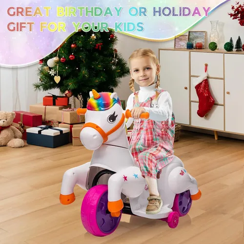 Vista 7 de Juguete de paseo en coche para niños pequeños TOBBI Juguete de paseo en unicornio para niños y niñas de 3 ruedas, motocicleta eléctrica para niños