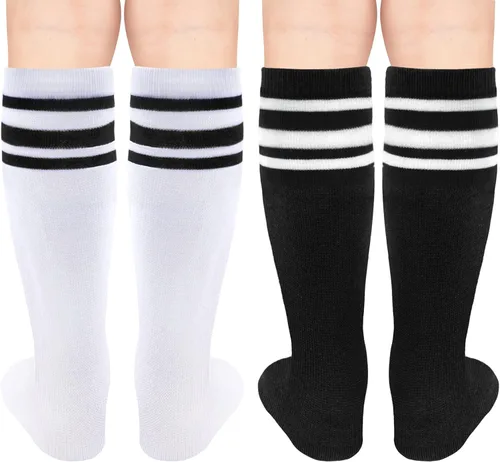 Vista 5 de Calcetines de fútbol para niños pequeños, calcetines de fútbol para niñas, calcetines de tubo con rayas para niños pequeños