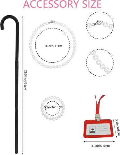 Vista 3 de jiobabe Disfraz de anciana de 15 piezas para niñas y niñas, disfraz de fiesta escolar con accesorios