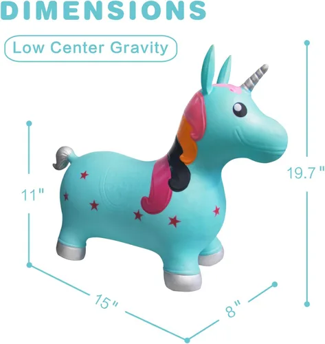 Vista 2 de HotMax Juguetes de caballo inflable de unicornio para niñas de 2 años, animales que rebotan, juguetes de salto de goma para bebé niña o niño, regalo
