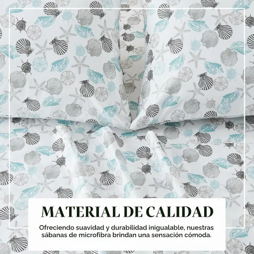 Vista 2 de Great Bay Home - Sábanas de microfibra, estampado costero, sin arrugas, bolsillo profundo, tema de playa, colección Newport (Queen, concha marina)