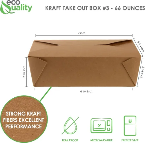 Vista 2 de EcoQuality (400) - Contenedores de comida para llevar de 66 onzas, cajas de papel kraft marrón para llevar al microondas, resistentes a fugas