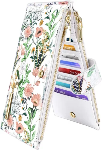 Vista 30 de Billetera de mujer con bloqueo RFID de gran capacidad, organizador multitarjetas, billetera plegable para mujer con bolsillo con cremallera