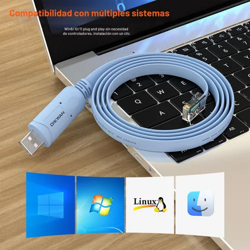 Vista 7 de Cable de consola USB, cable de consola USB a RJ45 para routers/AP de Cisco, router/switch para Windows, Mac, Linux (1.8m, azul)