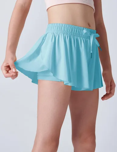 Vista 3 de Paquete de 3 pantalones cortos fluidos para niñas con forro de elastano, 2 en 1, faldas de mariposa para jóvenes, para fitness, correr, deportes