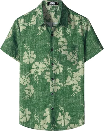 Vista 26 de JOGAL - Camisa hawaiana floral para hombre con bolsillo frontal, estilo Aloha casual Verde Aqua