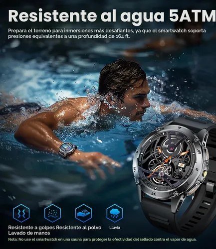 Vista 5 de LIGE Reloj inteligente militar para hombre, iPhone, Android, 1.43 pulgadas, HD, amoled, resistente, 110+ modos deportivos, IP68, impermeable Gris