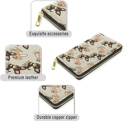 Vista 3 de Cartera larga para mujer, monedero con cremallera, cartera de cuero, Lindo cachorro chihuahua, Cartera con cremallera